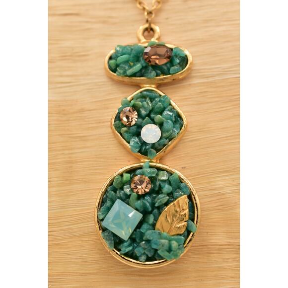 Sparkling Sage Pendant Necklace Green Press Glass Crystal Fall Autumn Leaf Bin3D - Picture 8 of 12